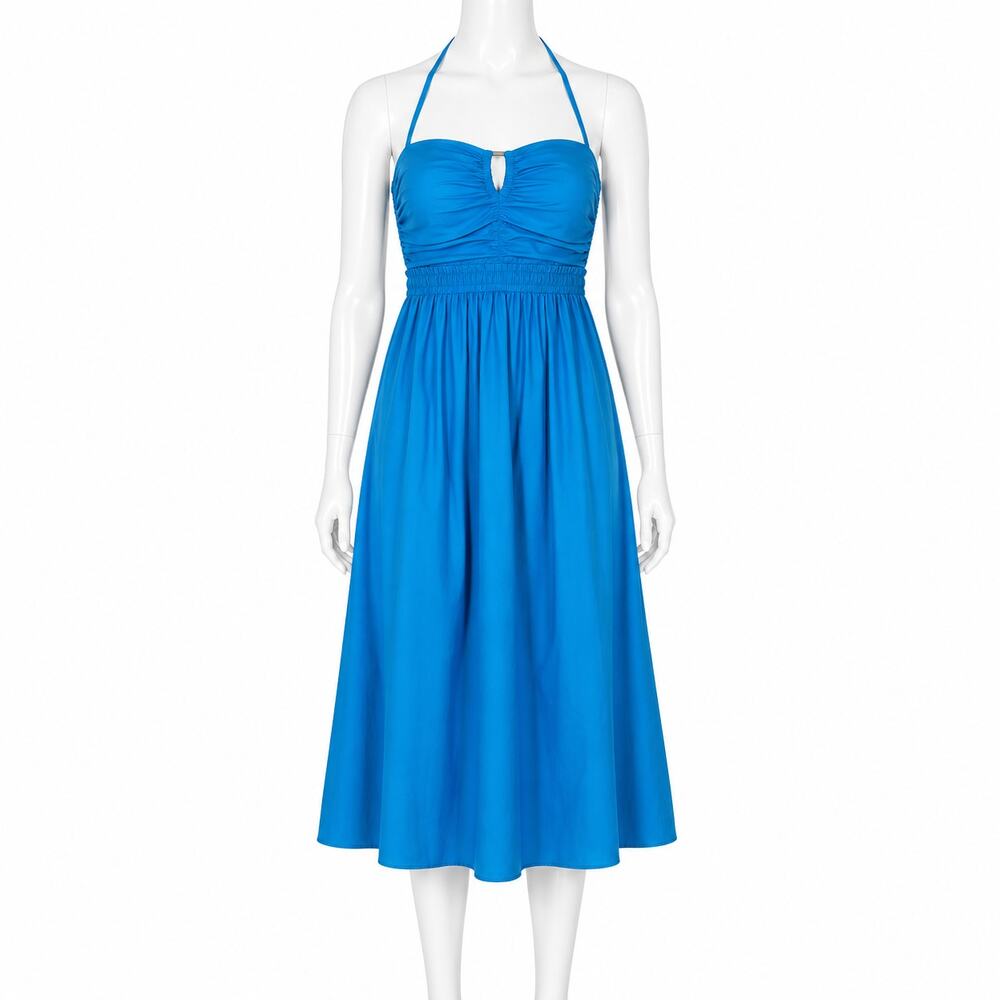LOFT Blue Halter Keyhole Midi Dress - Fit Flare - Size 2